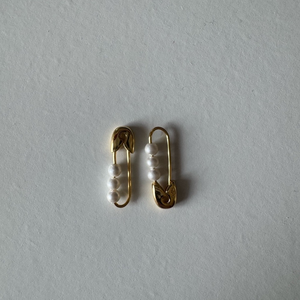 Ana Luisa Gold Pearl Safety Pin Drop Earrings - Picture 3 of 3